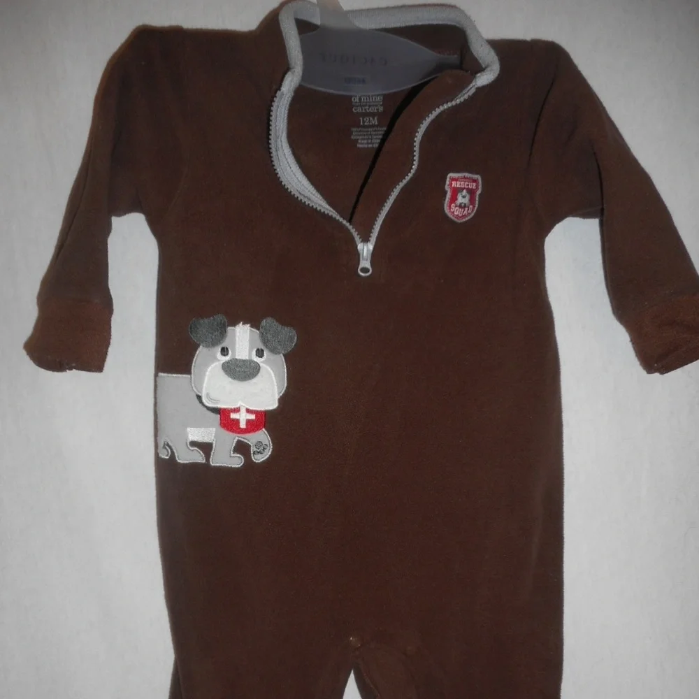 Carter's Size 12M one piece brown fleece pajamas